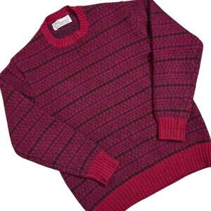VTG Braemar International Scottish Shetland 100% Wool Sweater Large Red Grandpa